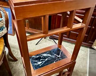 Pair of wooden side tables w/ marble inset tops