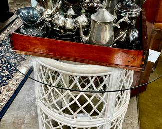 Rattan glass top table