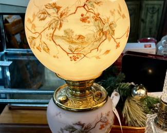 Vintage hand painted “gone with the wind“ hurricane-style table lamp