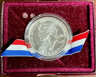 The Thomas Jefferson 250th anniversary, silver dollar coin
