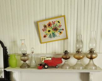 Oil Lamps, Ertl Combine, Vintage Needle Work