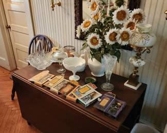 Dolls, Milk Glass, Candy Dish, Basket, Vase, Lamp