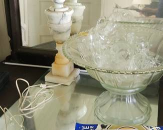 Alabaster Lamp, Indiana Colonial Punch Set