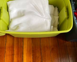 Loads of large oblong and round wash and dry tablecloths