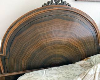 Vintage tree ring wood veneer dresser, twin bed frames with mattresses + vanity