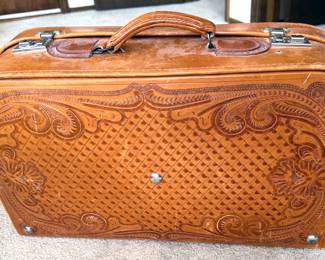 Vintage Mexican embossed leather suitcase