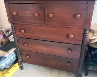 Queen bedframe, vanity, dresser + nightstand with Barley (corkscrew) twist leg details