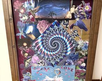 Original quirky + colorful paintings by homeowner, many in style of known artists (Pablo Picasso, Diego Rivera, Charley Harper) + collage art
