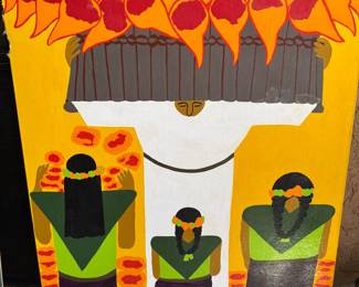 Original quirky + colorful paintings by homeowner, many in style of known artists (Pablo Picasso, Diego Rivera, Charley Harper) + collage art