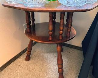 MCM Vermont maple octagonal two-tiered table