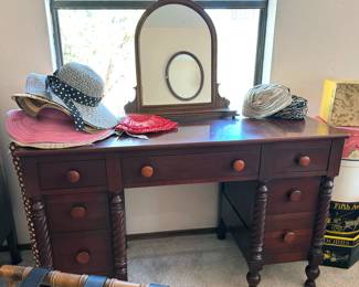 Queen bedframe, vanity, dresser + nightstand with Barley (corkscrew) twist leg details
