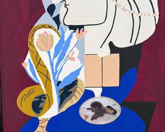 Original quirky + colorful paintings by homeowner, many in style of known artists (Pablo Picasso, Diego Rivera, Charley Harper) + collage art