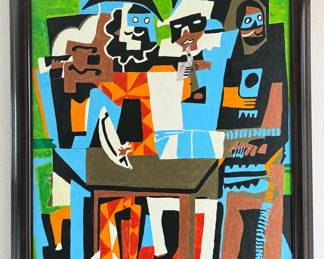 Original quirky + colorful paintings by homeowner, many in style of known artists (Pablo Picasso, Diego Rivera, Charley Harper) + collage art