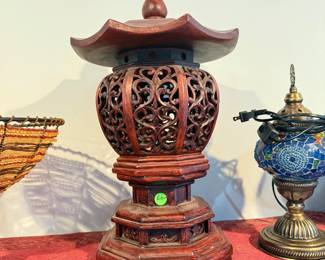 Rosewood Chinese Pagoda Lamp Replica
