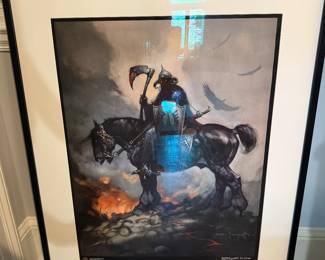 framed fine art print of Frank Frazetta's iconic "Death Dealer I" painting