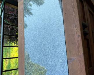 Handcrafted Solid Wood Outdoor Bar with marble top cutting board, built in cooler and water spicut. By Rustic Woodworx of North Atlanta