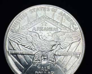 1937 D Arkansas centennial commemorative half dollar, mint condition/  .900 silver 