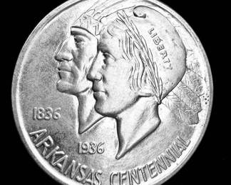 1937 D Arkansas centennial commemorative half dollar, mint condition/  .900 silver 