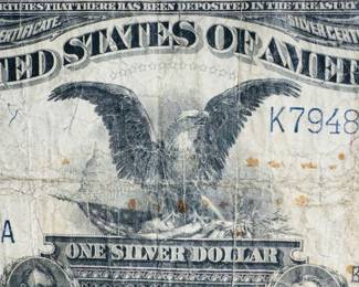 1899 “Black Eagle” US $1 blue seal silver certificate, large size note