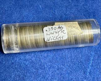 full roll of .350 fine silver wartime nickels. 1942-1945