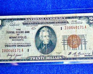 1929 Federal Reserve $20 brown seal note. low number #00640171
