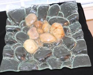  Duane Dahl Kiln-Fused Art Glass & River Rock Bowl 