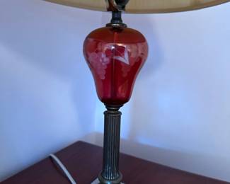 cranberry cut antique table lamp