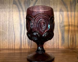 L.E. Smith Moon & Stars Amethyst Glass Goblet