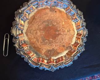 antique silver on copper serving tray