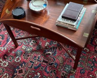 Mahogany tray table repro
Rectangular top fitted with 4 half round leaves 22” high 30” x 22”, American, 20th cent
