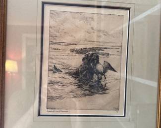 "Ducks Alighting" etching by Frank W. Benson
