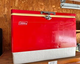 RARE RED COLEMAN METAL COOLER