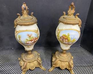 Pr. Small Hand Painted Urns 