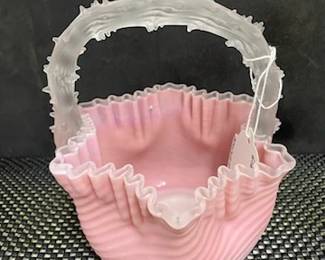 Victorian Pink Glass Basket 