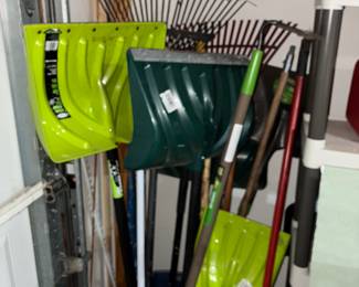 Snow shovels, rakes, hoes, brooms
