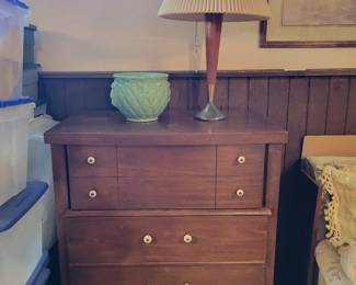 Great dresser (has a matching wide one). MCM lamp and McCoy pot