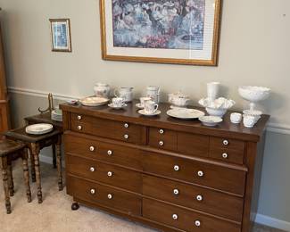 Very nice dresser (has matching tall dresser) and dishes
