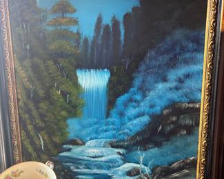 1997 Framed Waterfall Scene Oil Painting Signed by Kellogg