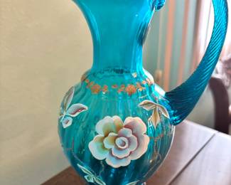 Fenton New Century XXI Collection Blue Floral Hand Painted Pitcher