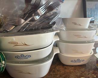 Corning Ware Golden Wheat & Blue Cornflower Casserole Dishes