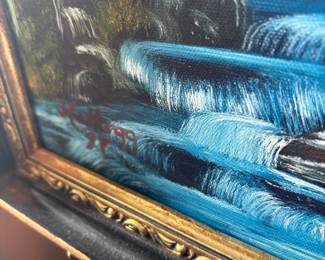 1997 Framed Waterfall Scene Oil Painting Signed by Kellogg