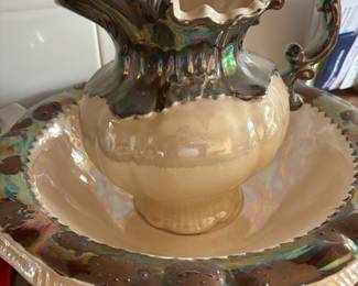 Brown & Cream Lusterware Pitcher and Wash Basin