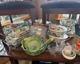 Temptations "Floral Embroidery" Set – Dinnerware, Cookware & Serveware, Valerie Lettuce Design Salad Bowl & Plates
