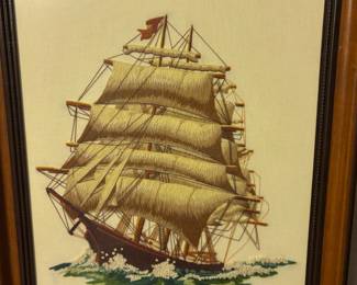 Framed Sailboat Crewel Embroidery