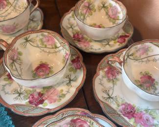 Set of 5 Nippon Floral Hand Painted Teacup & Saucers