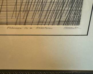 Framed & Matted Abstract Etching “Fisherman in a Rainstorm” by Art Hansen