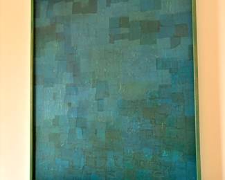 Framed Turquoise Abstract Textured Art Signed Hanem