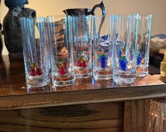 Set of 6 Shot Glasses with 3D Blown Glass Fruit