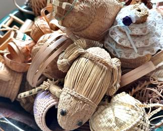Assortment of Baskets, Weaved Straw Frog