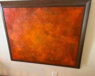 Framed Orange Abstract Textured Art Signed Hanem